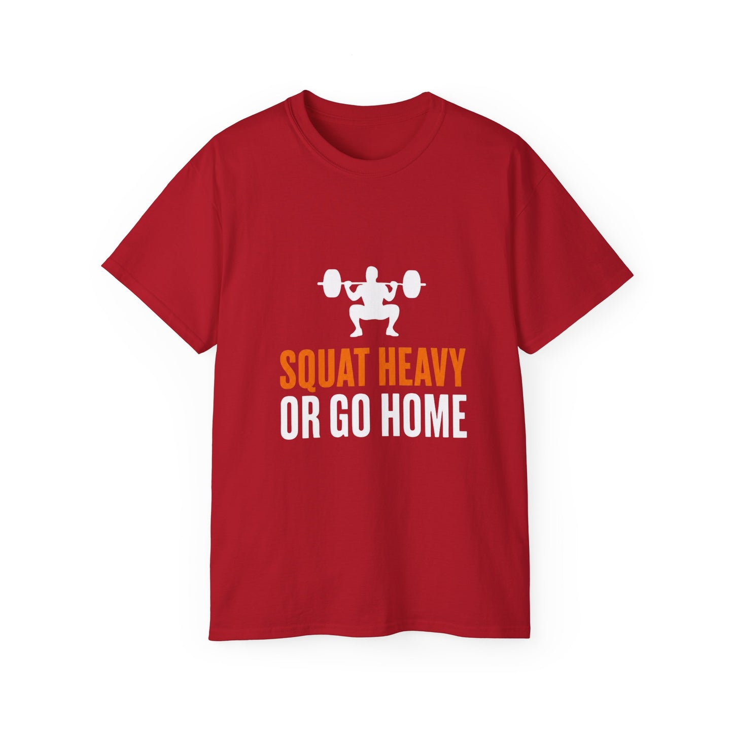 Squat Heavy Tee — Bold Orange Gym Shirt for Weightlifters & CrossFit