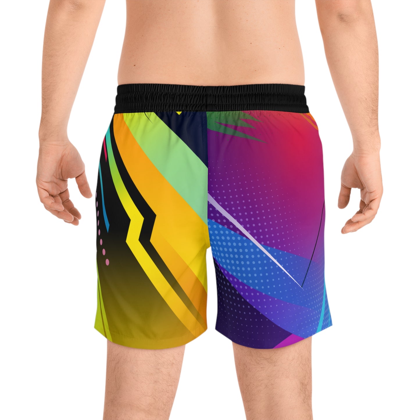 Men's Neon Geo Jogger Shorts Vibrant Abstract All-Over Print - No Pockets
