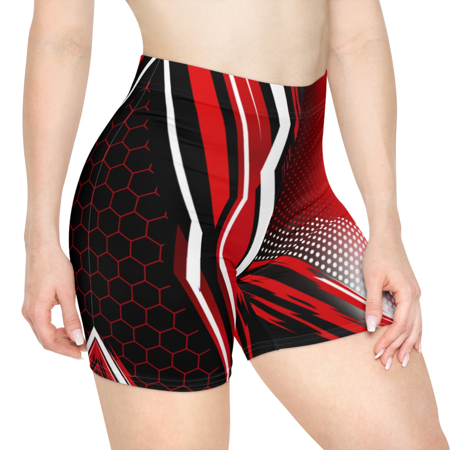 Women Crimson Streak Biker Shorts - Red & Black Brushstroke Activewear