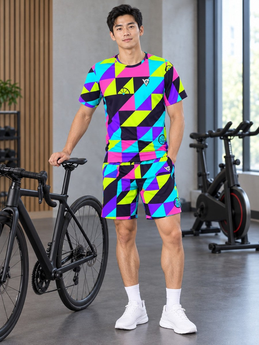 Cycling Violet Volt Prism Block Men's Sports Jersey - front view