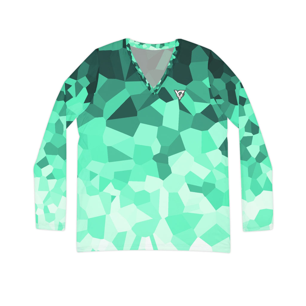 Mint Shard Women's Long Sleeve V-Neck Athletic Top