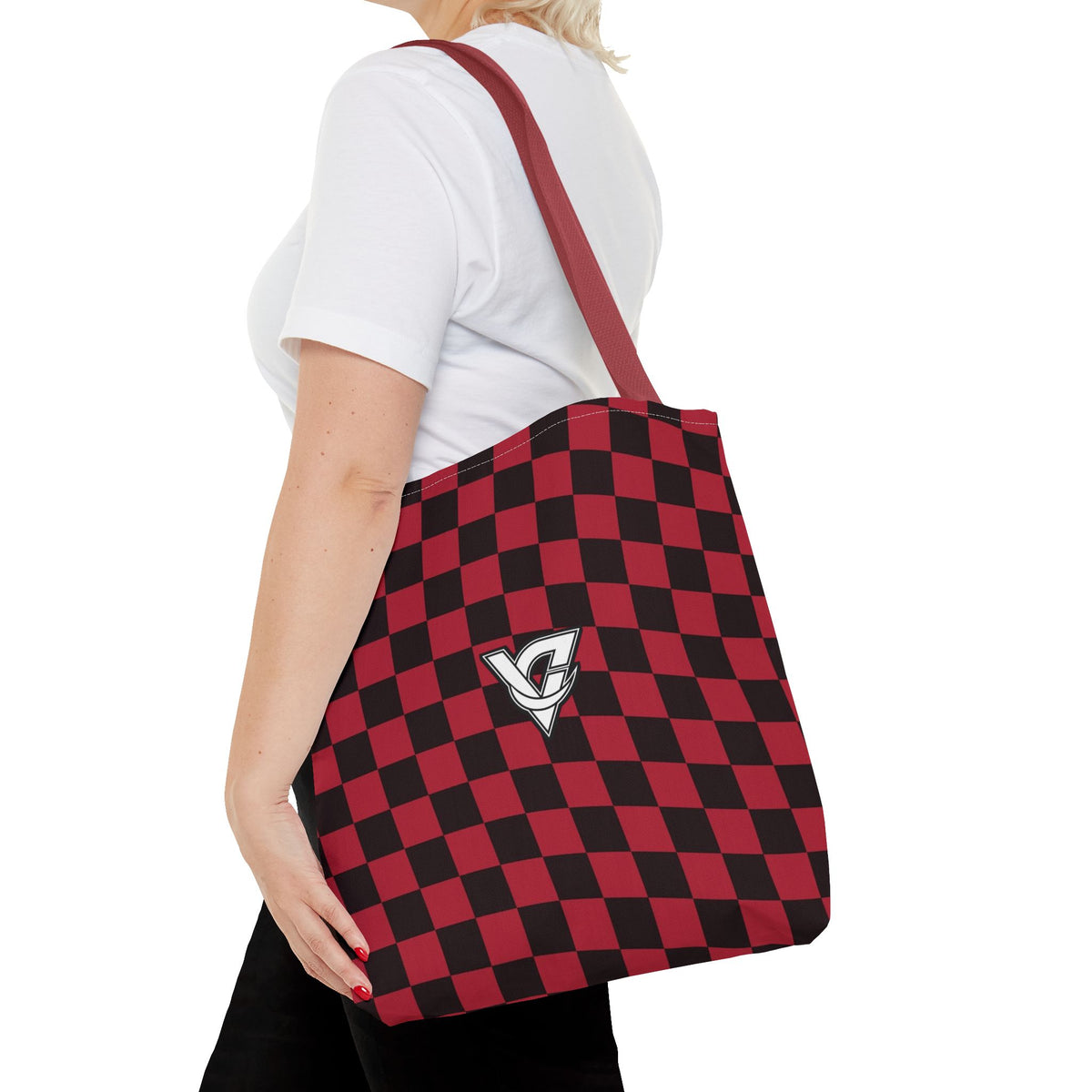 Spiced Wine Warp Check Tote Bag — All-Over Print Gym & Everyday Tote