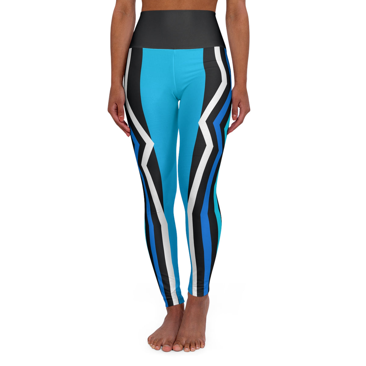 Electric Cyan Velocity High-Waisted Yoga Leggings (AOP)