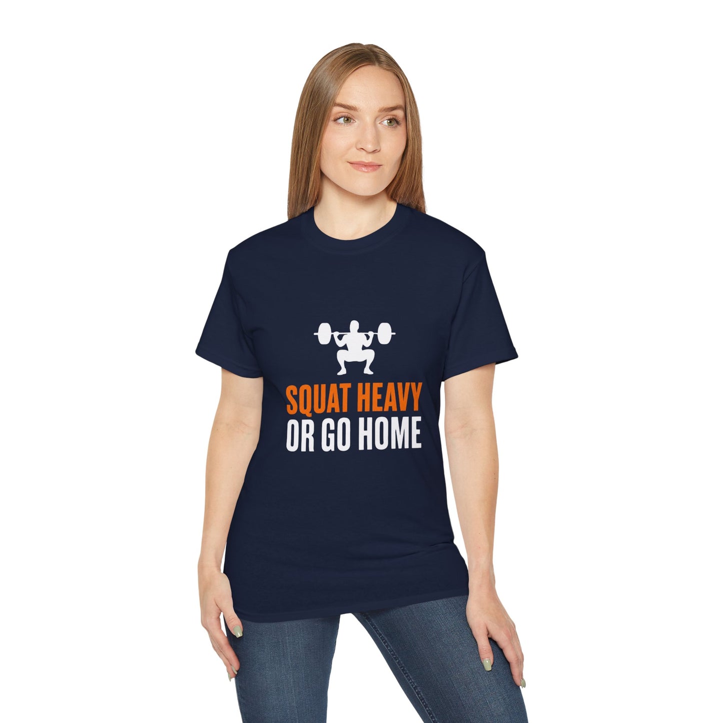 Squat Heavy Tee — Bold Orange Gym Shirt for Weightlifters & CrossFit