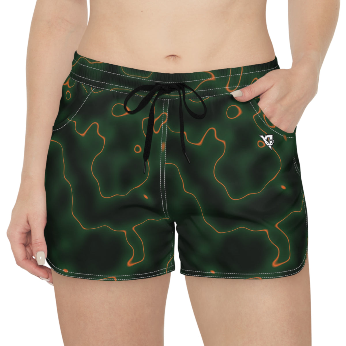 Women's Multipurpose Athletic Shorts with Pockets | Evergreen Ember Marble