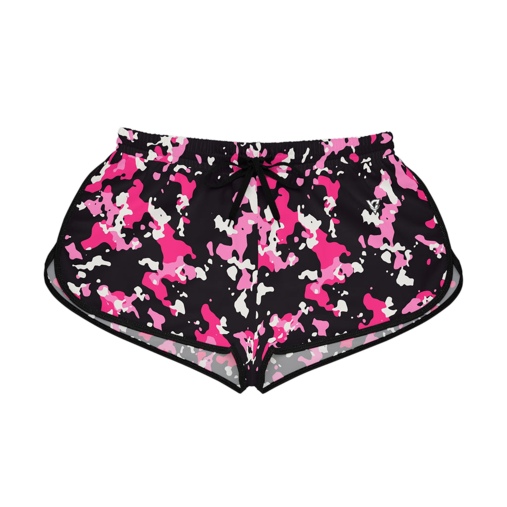 Women's Hot Pink Splatter Relaxed Shorts — All-Over Print Running & Workout Shorts