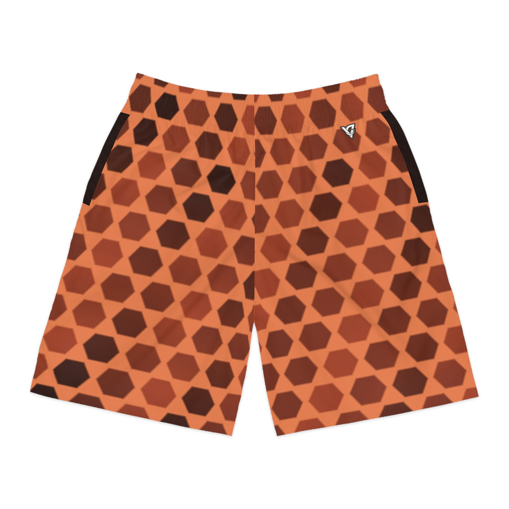 Men's Terracotta Hex Grid Performance Jogger Athletic Shorts with Pockets