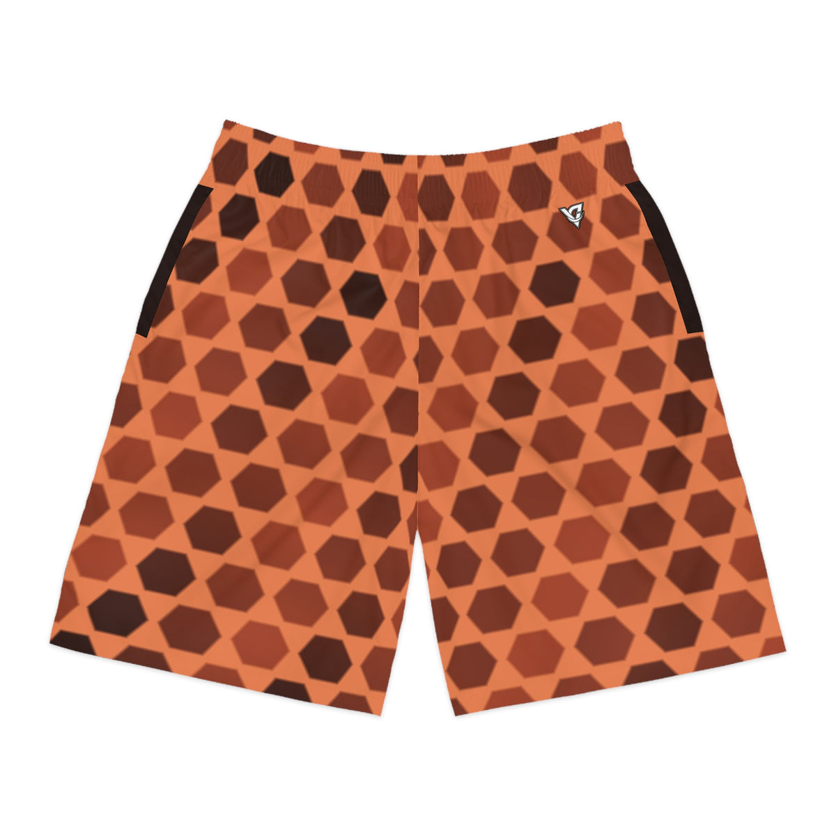 Men's Terracotta Hex Grid Performance Jogger Athletic Shorts with Pockets
