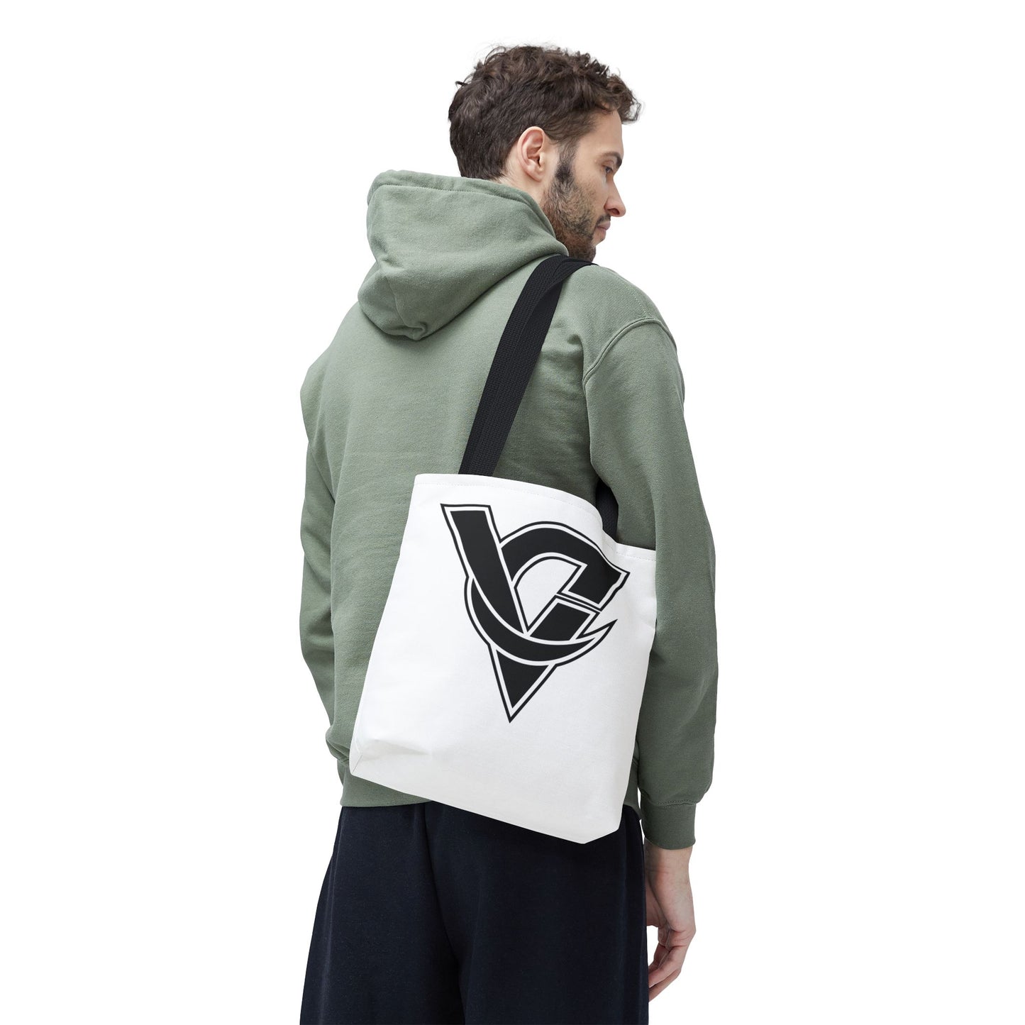 Monogram V Triangle Tote Bag – Bold Black Logo All-Over Print