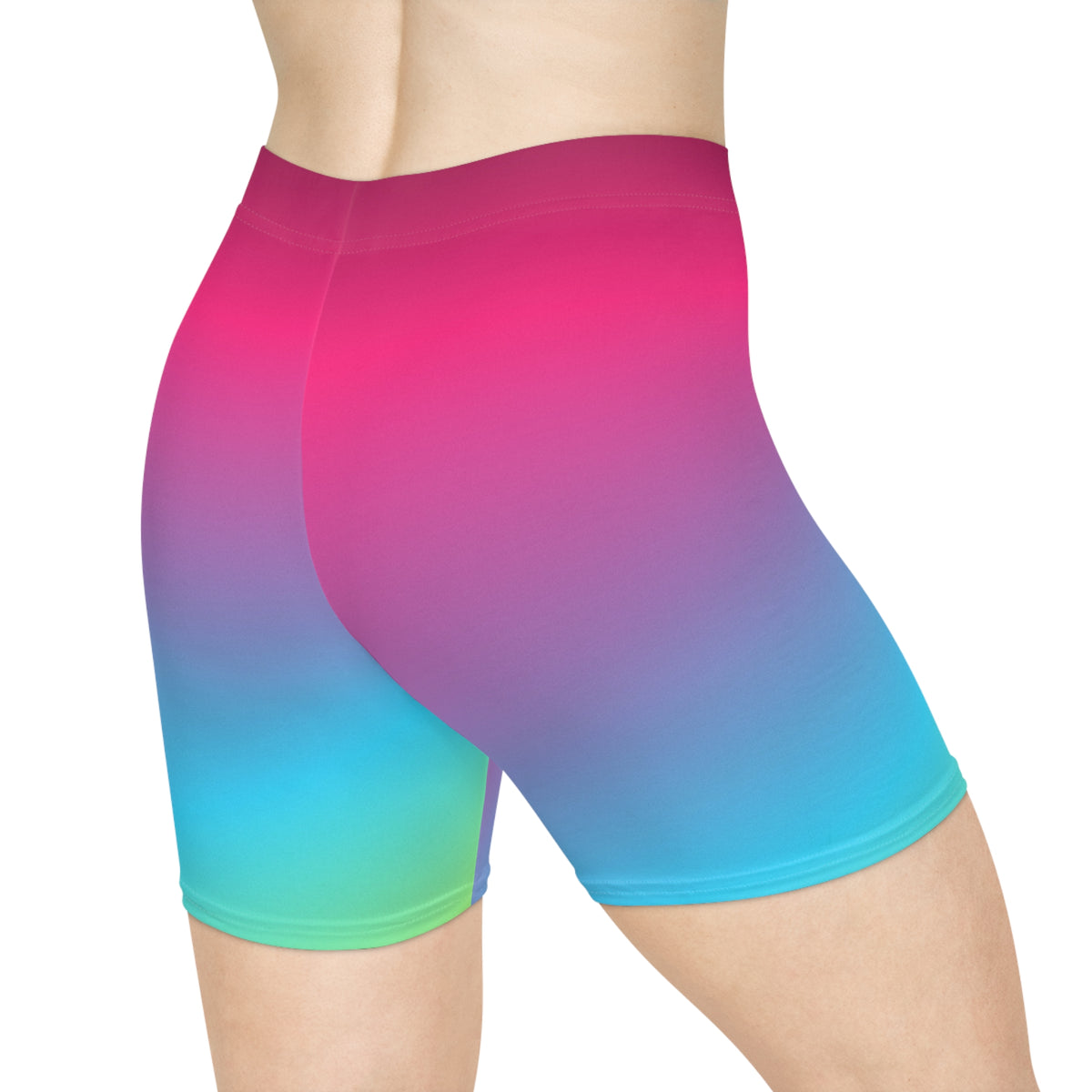 Neon Ombre Women's Biker Shorts — High-Waist Workout Shorts