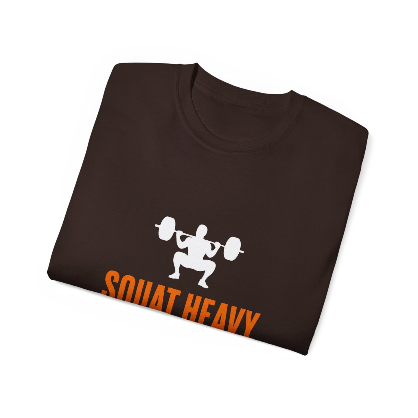 Squat Heavy Tee — Bold Orange Gym Shirt for Weightlifters & CrossFit