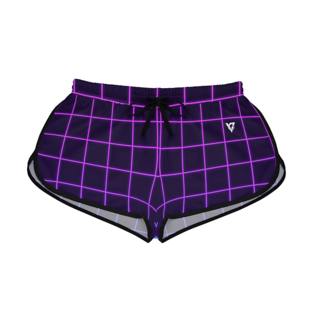 Women's Neon Grid Relaxed Shorts – Colorful All-Over Print Running & Workout Shorts