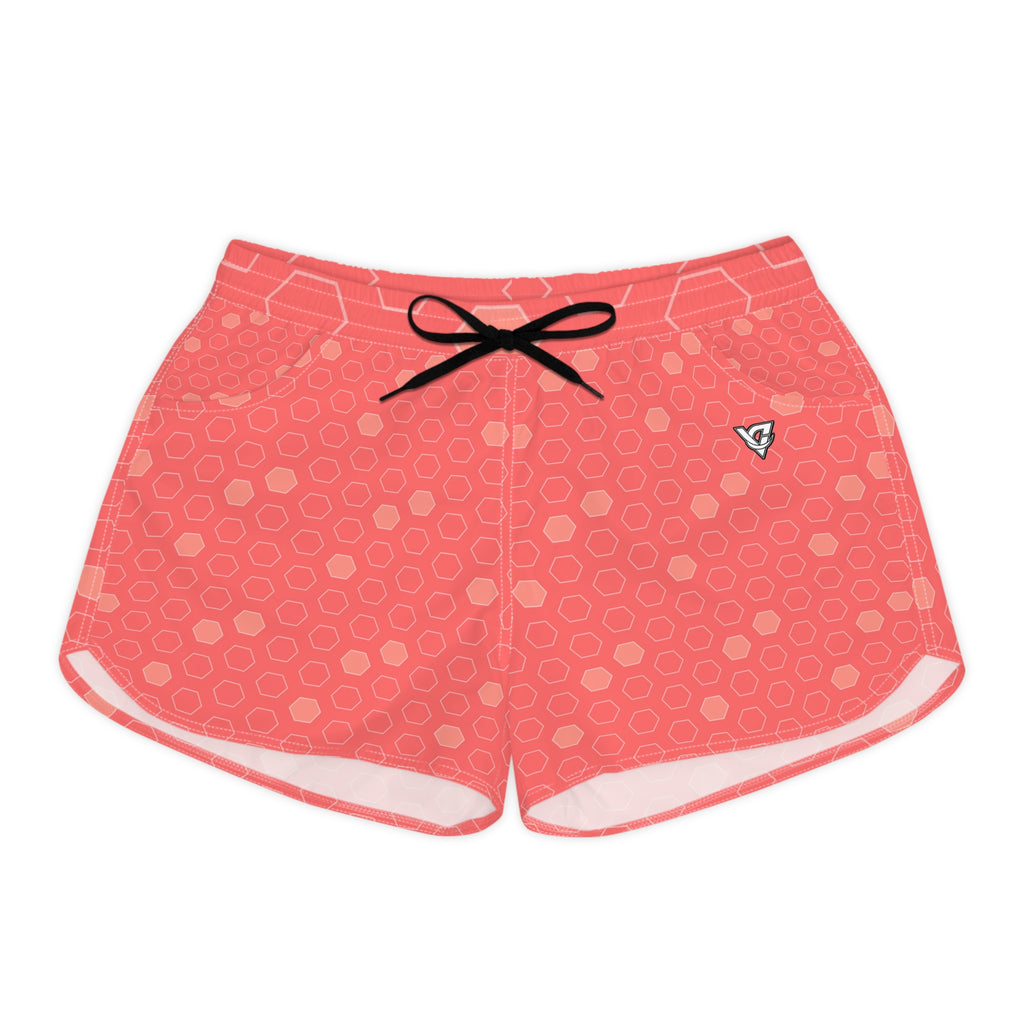 Soccer Hot Coral Hex Pitch Women's Athletic Shorts with Pockets