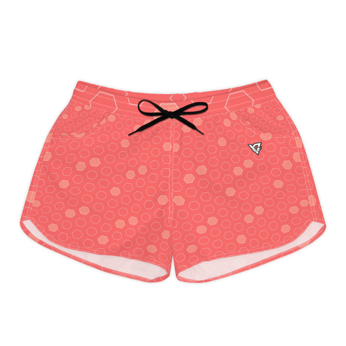 Soccer Hot Coral Hex Pitch Women's Athletic Shorts with Pockets