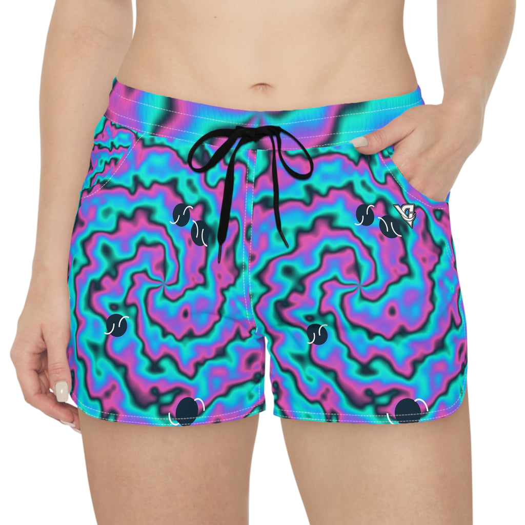 Tennis Neon Lagoon Tie-Dye Spin Women's Athletic Shorts with Pockets