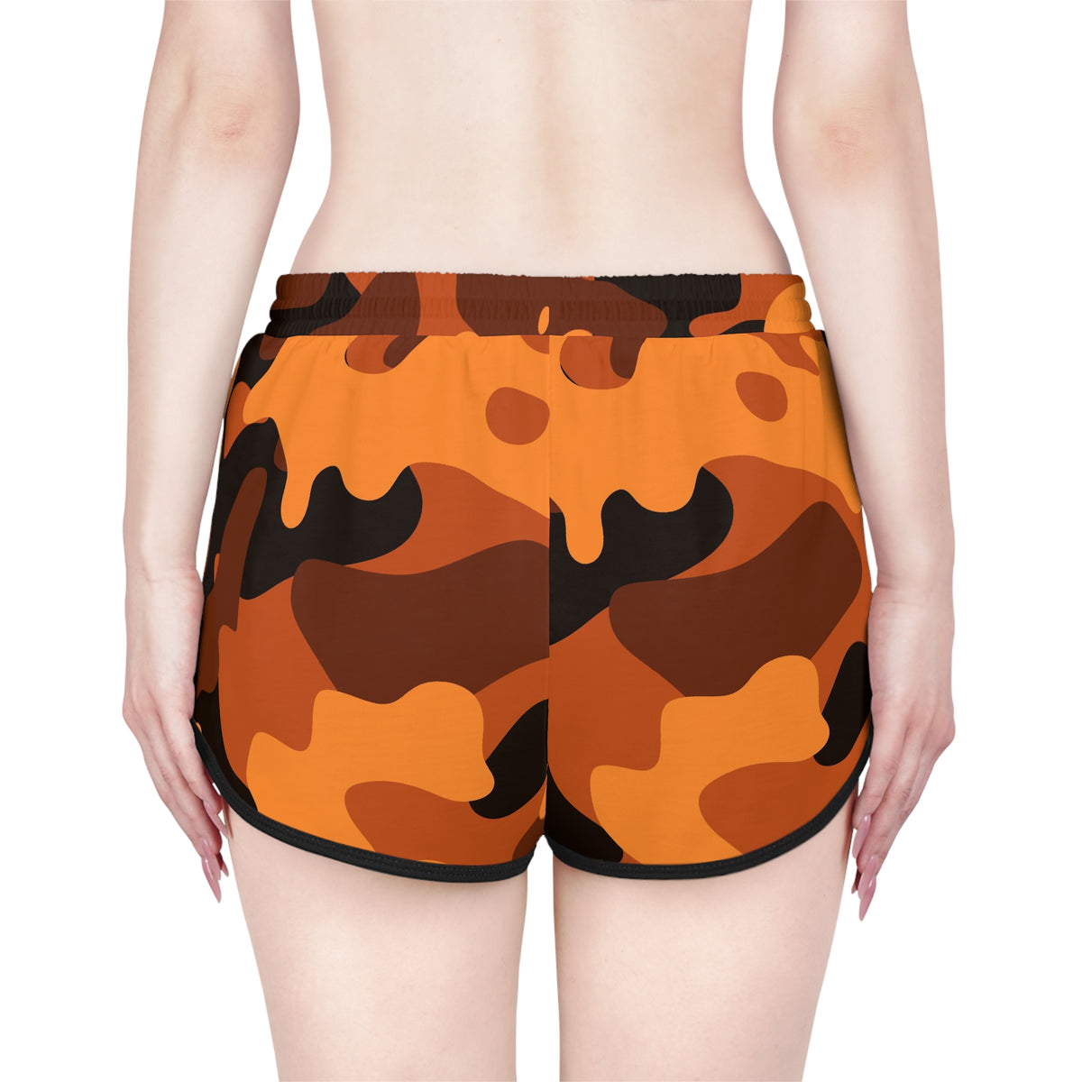 Women's Pumpkin Camo Relaxed Shorts — All-Over Print Running & Workout Shorts