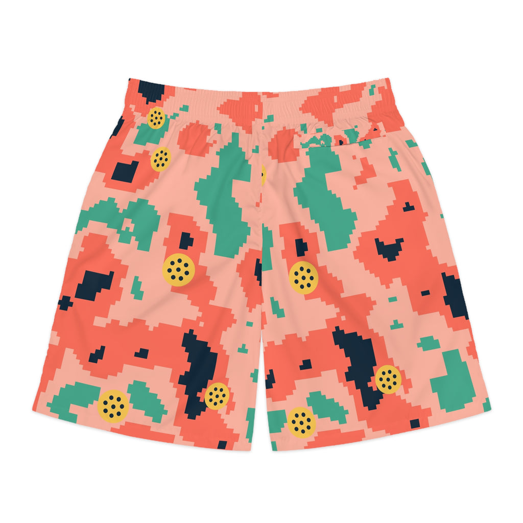 Pickleball Coral Reef Pixel Camo Men's Athletic Shorts with Pockets