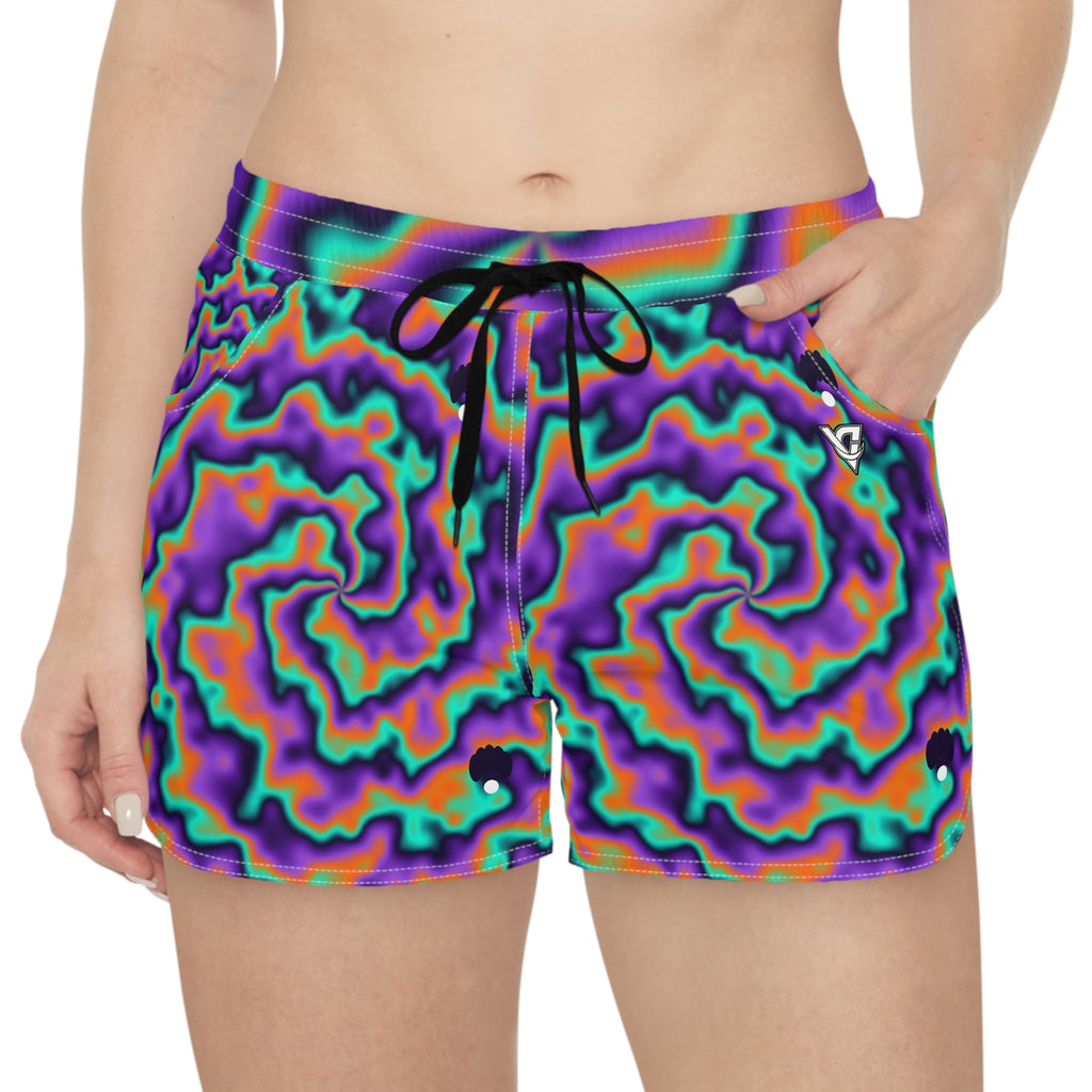 Yoga Galaxy Glow Tie-Dye Spin Women's Athletic Shorts with Pockets