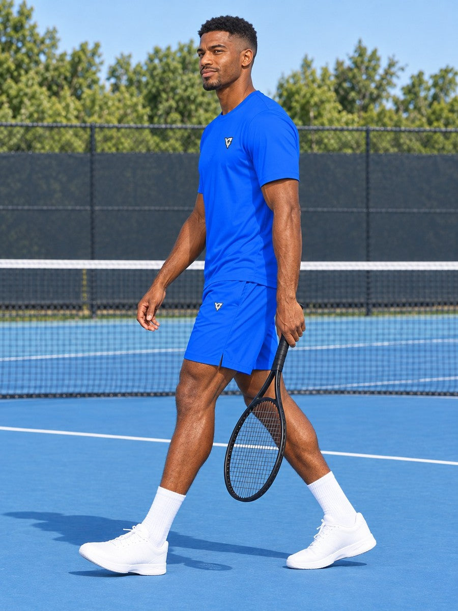 Vantacore Solid Electric Blue Men's Athletic Shorts with Pockets - side view