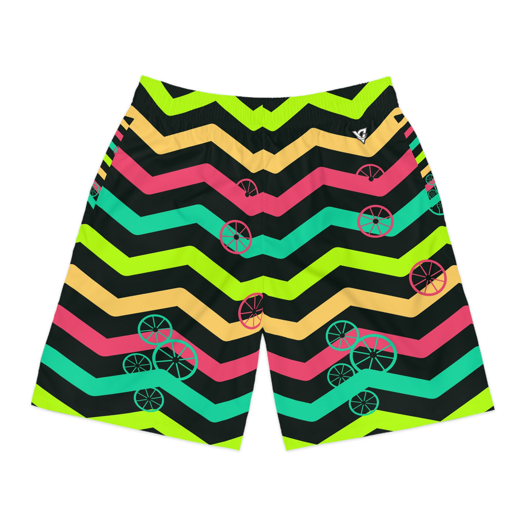 Cycling Emerald Zest Chevron Rush Men's Athletic Shorts with Pockets