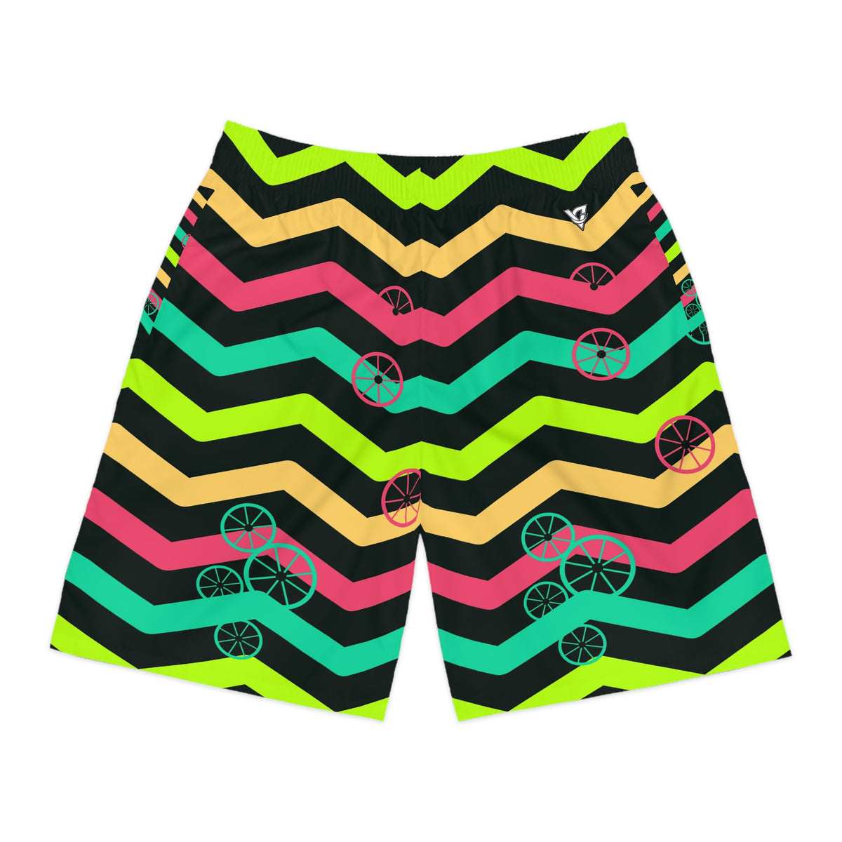 Cycling Emerald Zest Chevron Rush Men's Athletic Shorts with Pockets