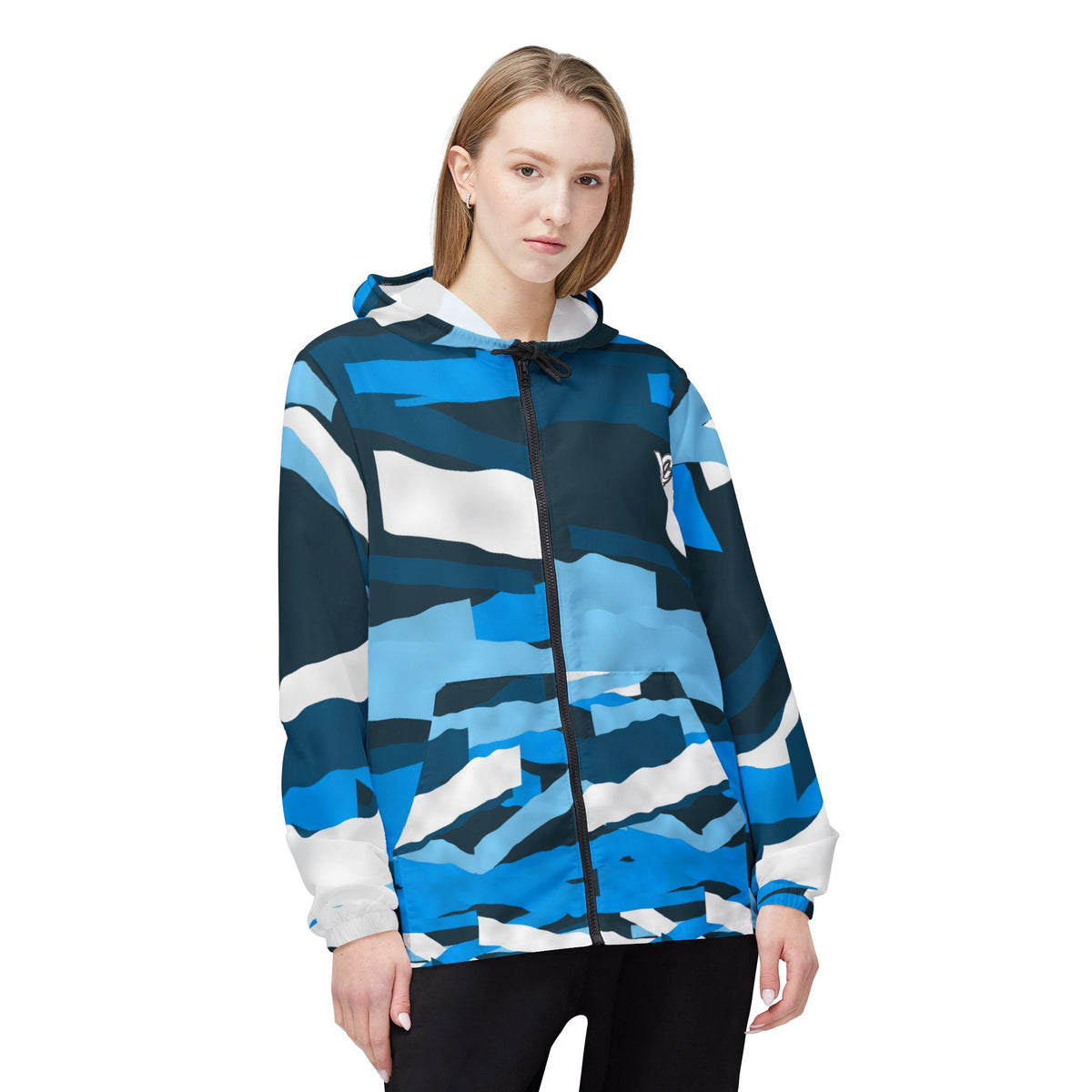 Aqua Brushstroke Women's Windbreaker Jacket