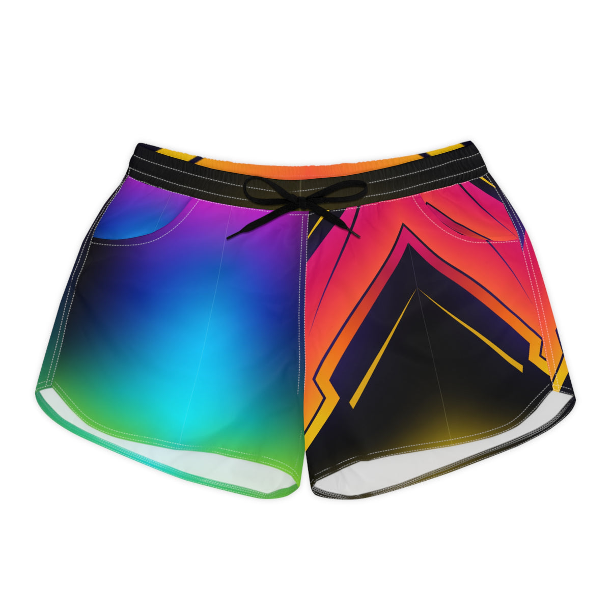 Women's Multipurpose Athletic Shorts with Pockets | Neon Rainbow Gradient