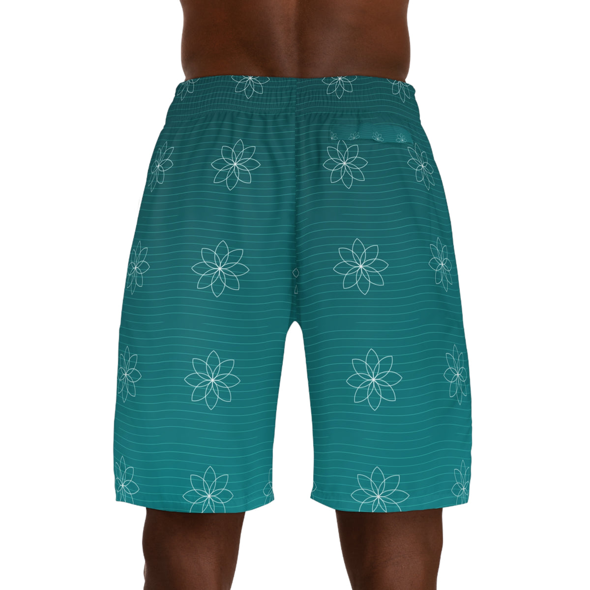 Yoga Teal Wave Flow Lotus Men's Athletic Shorts with Pockets