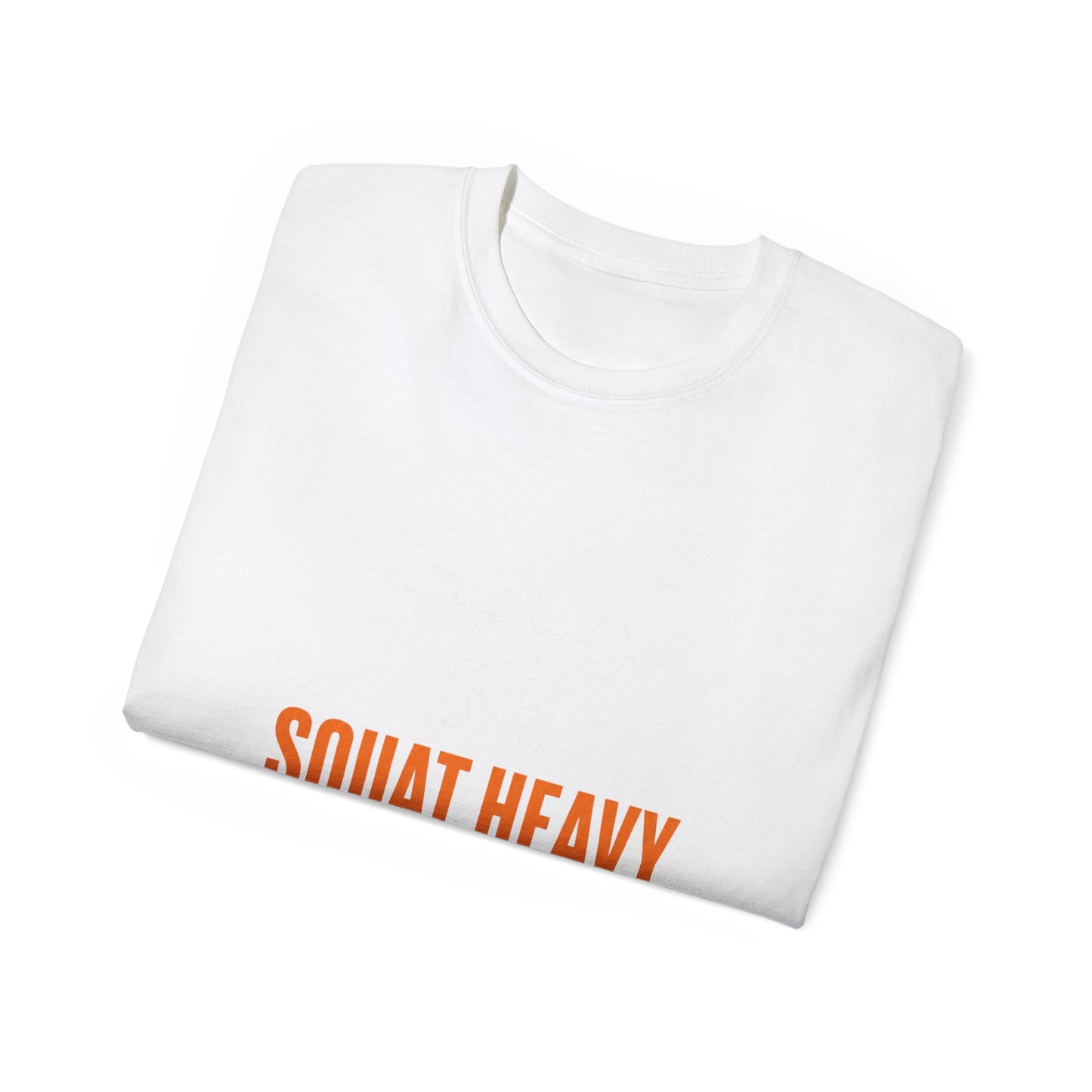 Squat Heavy Tee — Bold Orange Gym Shirt for Weightlifters & CrossFit