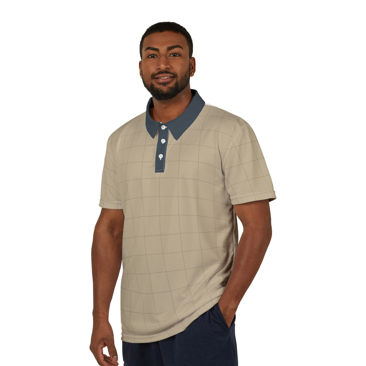 Beige Plaid Golf Polo Shirt – Classic Check Collared Tee