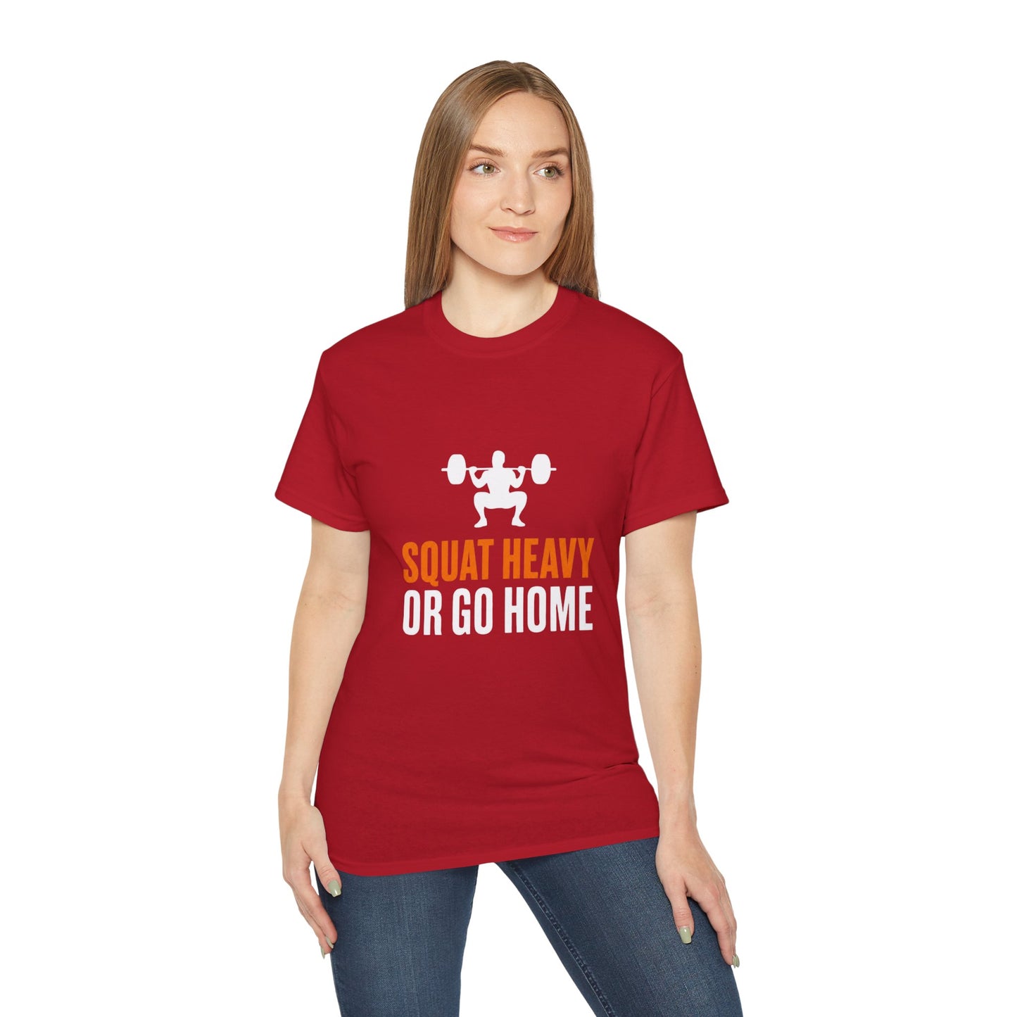 Squat Heavy Tee — Bold Orange Gym Shirt for Weightlifters & CrossFit
