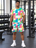 Training & Gym Mint Sorbet Prism Block Men's Athletic Shorts with Pockets - front view