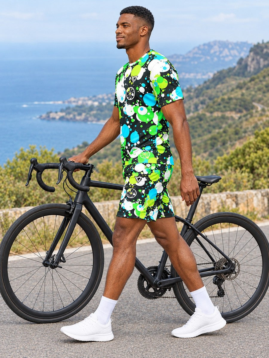 Cycling Lime Riot Splash Zone Men's Athletic Shorts with Pockets - side view