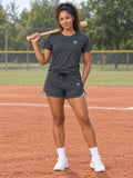 Vantacore Solid Charcoal Women's Athletic Shorts with Pockets - front view