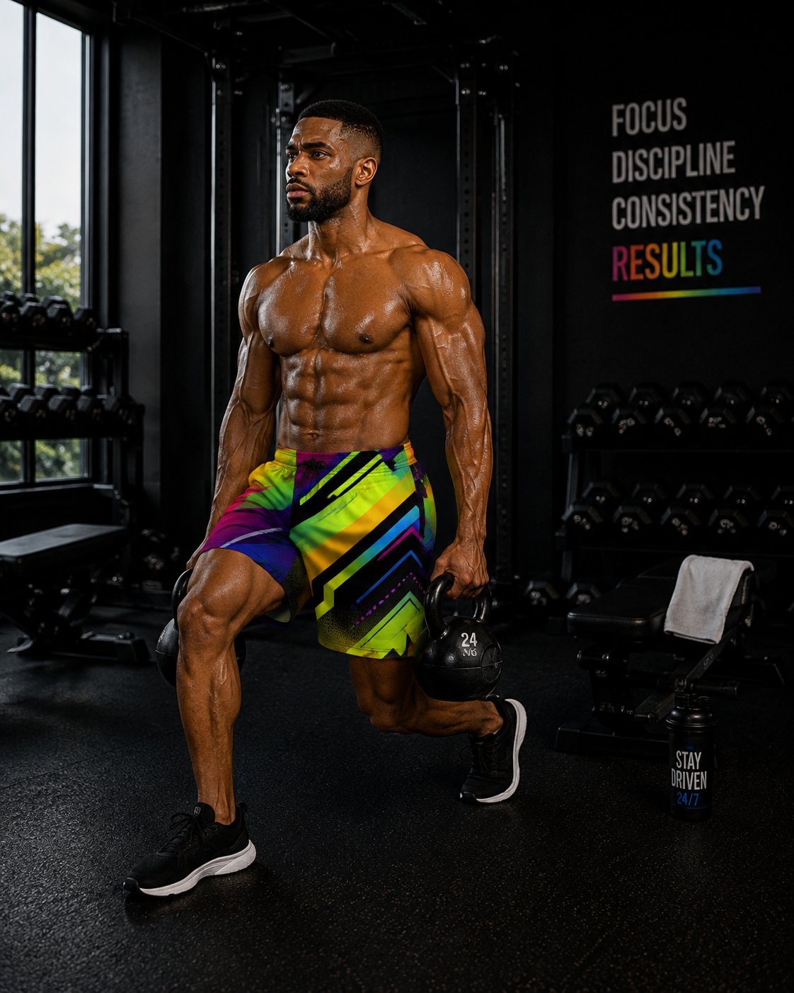 Men's Neon Abstract Vibrant Geometric Jogger Athletic Shorts with Pockets