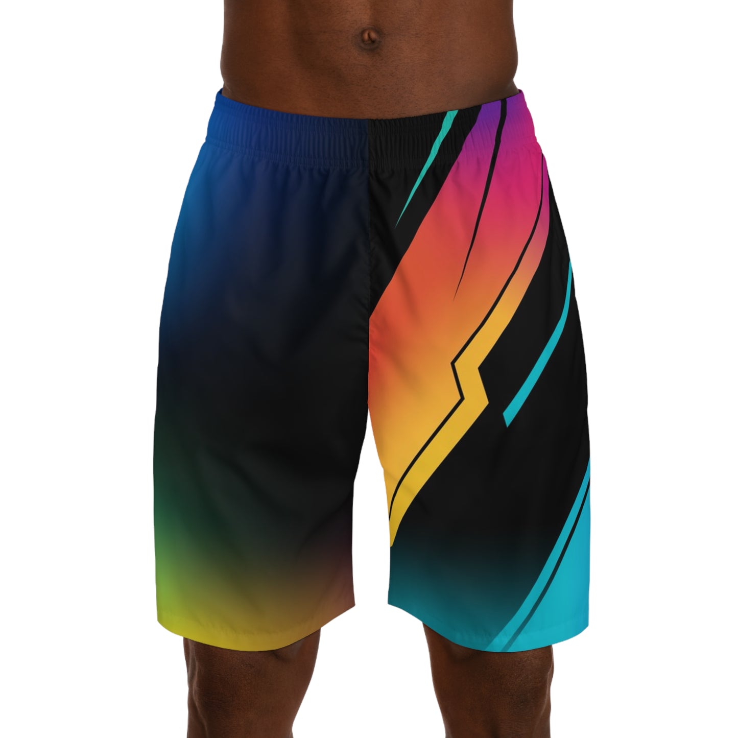 Men's Abstract Neon Stripe Jogger Shorts — Gradient Surf Athletic Shorts