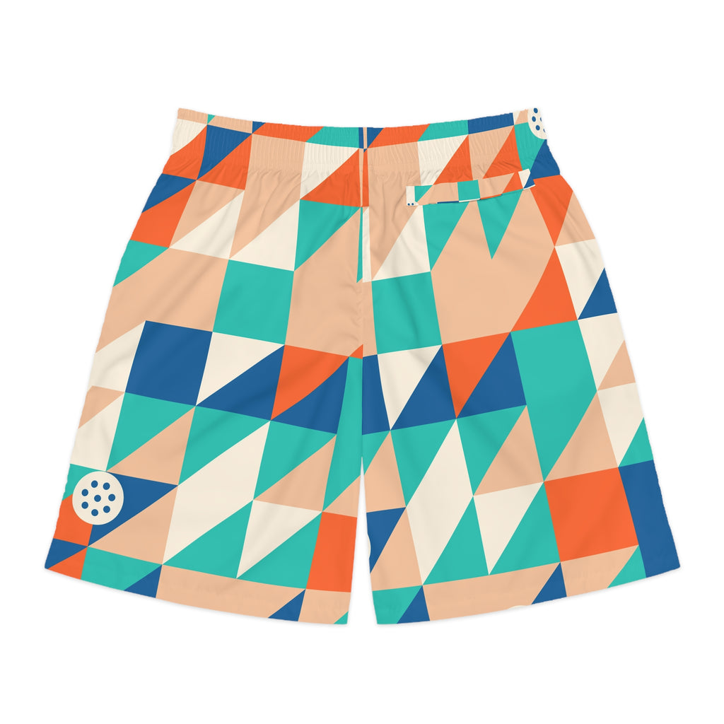 Pickleball Papaya Splash Prism Block Men's Athletic Shorts with Pockets