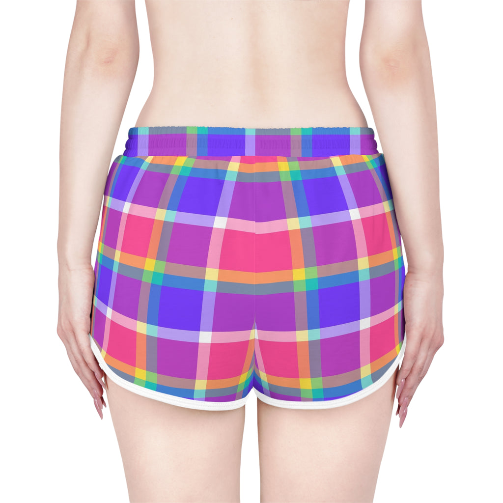 Women's Plaid Pop Relaxed Shorts – Colorful All-Over Print Running & Workout Shorts