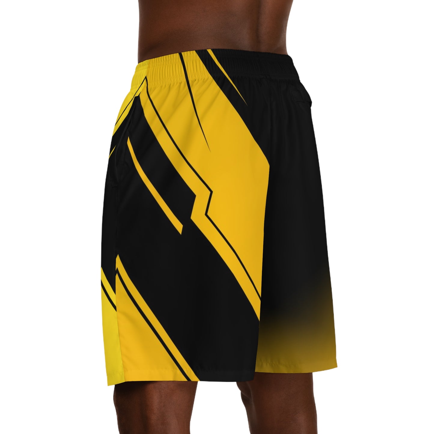 Men's Yellow Black Athletic Jogger Shorts — Bold Geometric Sportwear