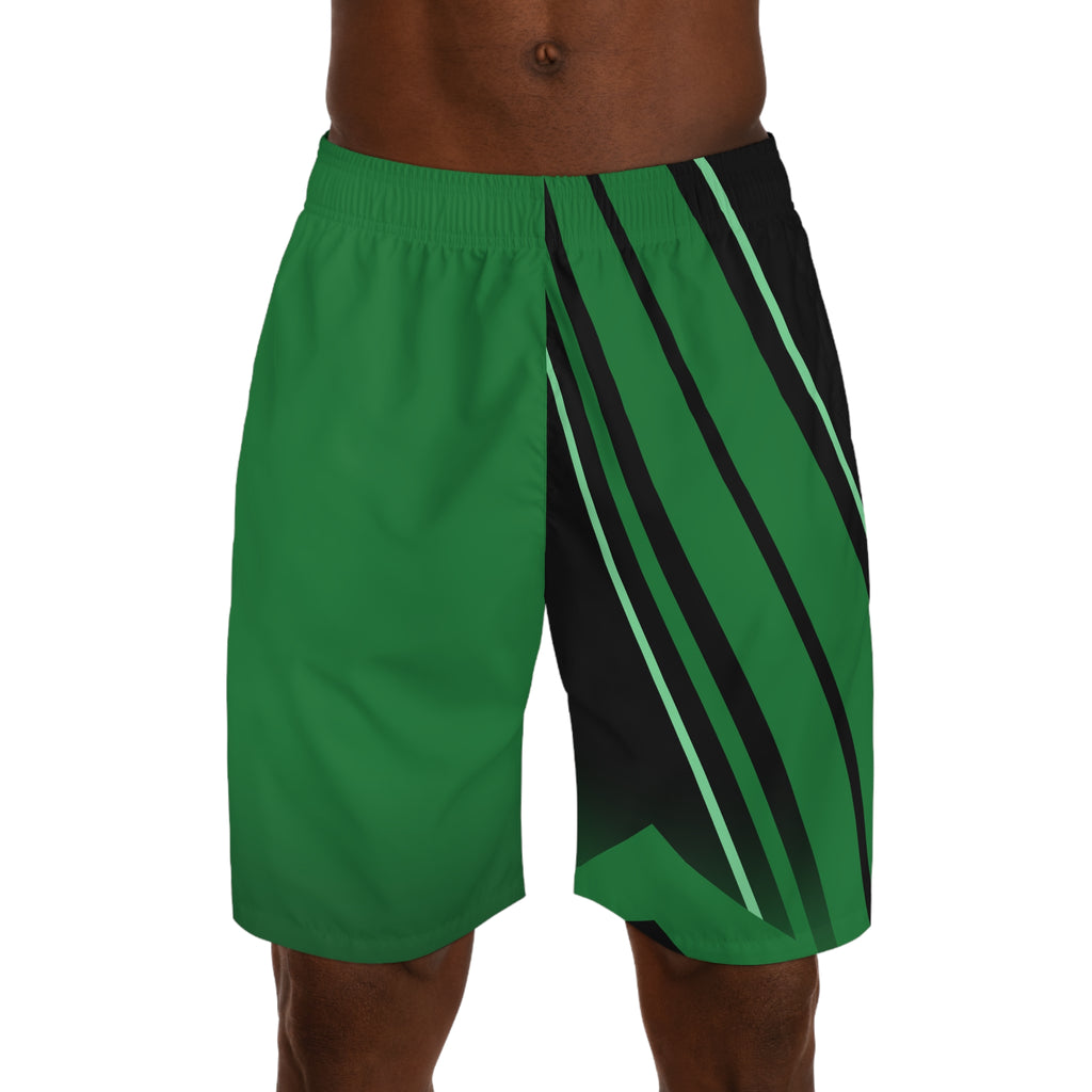 Men's Forest Green & Black Running Jogger Shorts with Pockets — Athletic Performance