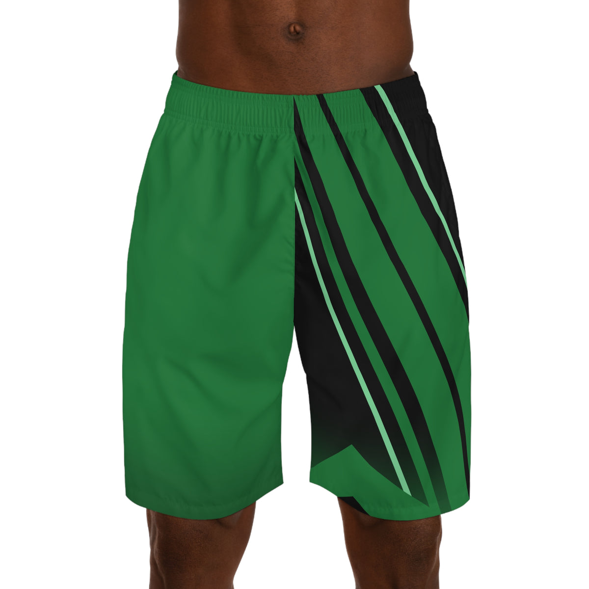 Men's Forest Green & Black Running Jogger Shorts with Pockets — Athletic Performance