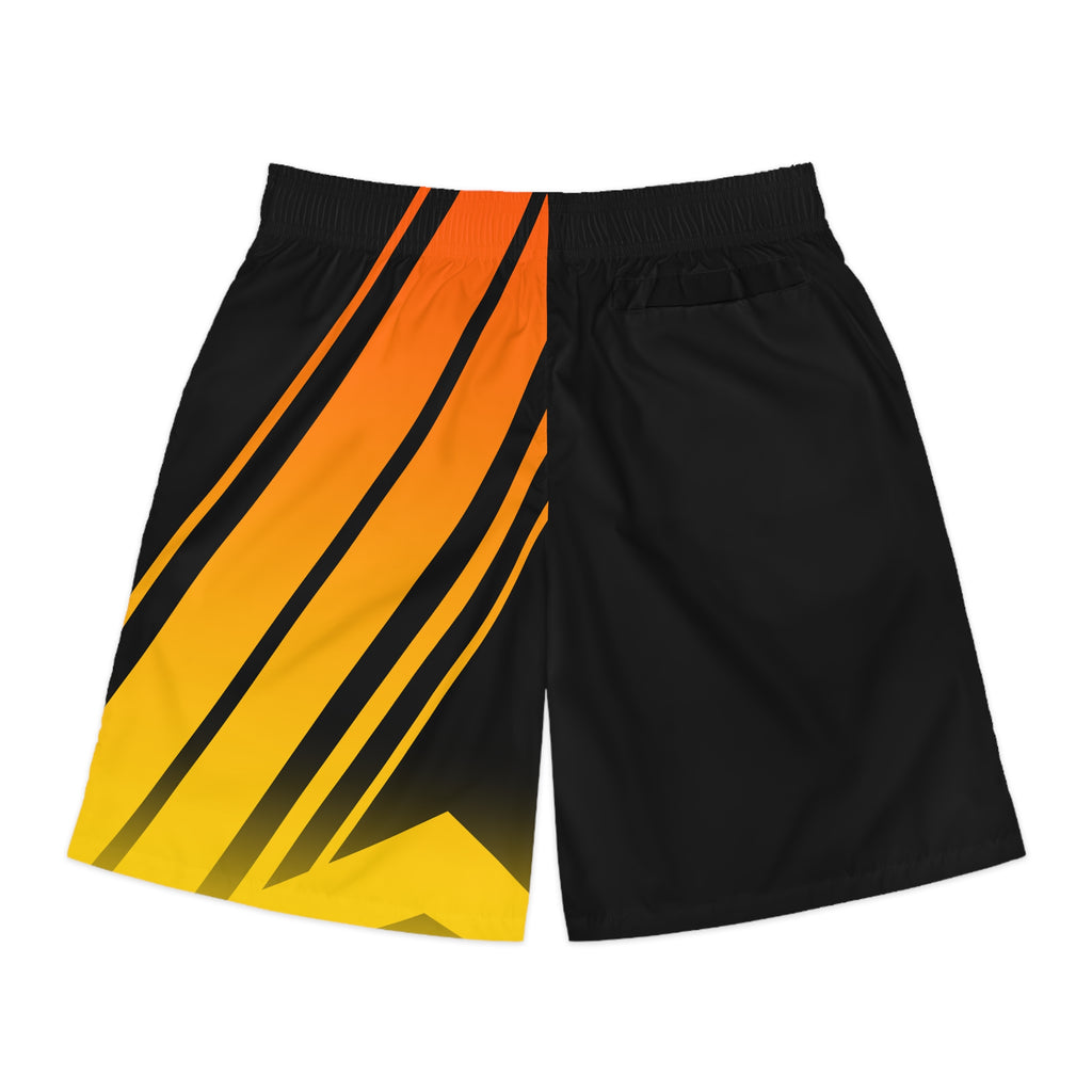 Men's Black Flame Orange & Yellow Running Jogger Shorts with Pockets — Athletic Performance