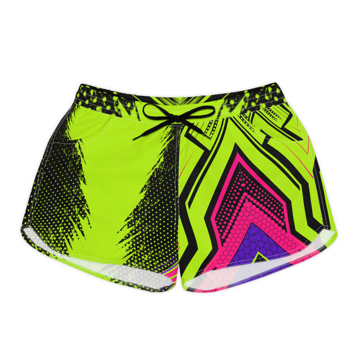 Women's Multipurpose Athletic Shorts with Pockets – Neon Green Honeycomb