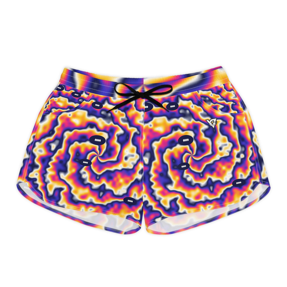 Football Royal Flame Tie-Dye Spin Women's Athletic Shorts with Pockets