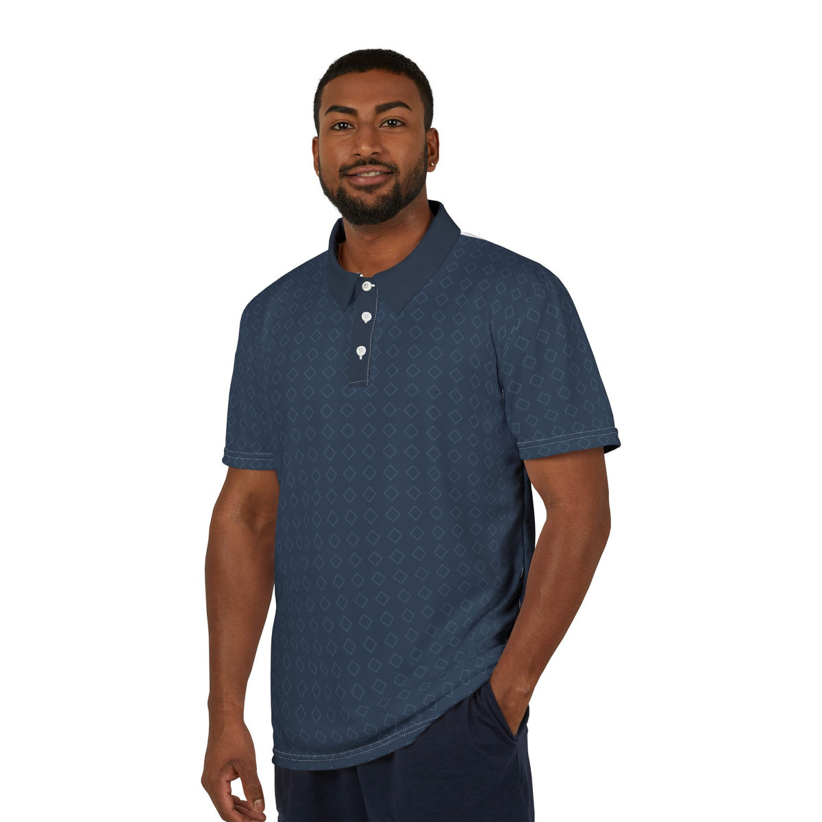 Navy Geo Pattern Polo Shirt
