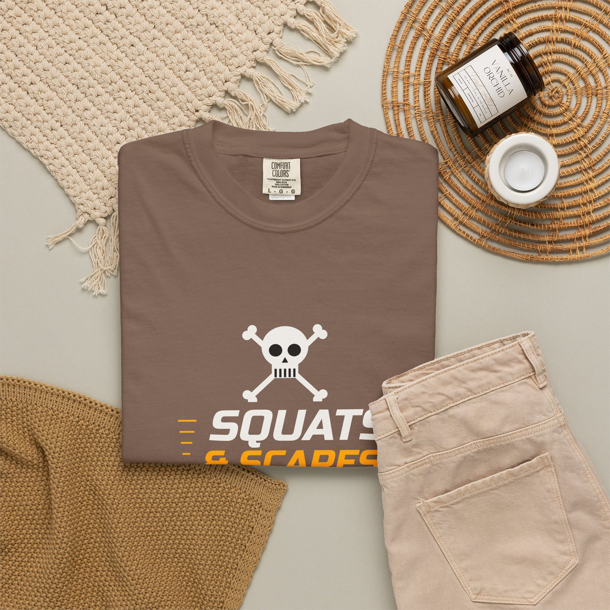 Squats & Scares | Women's Halloween Garment-Dyed Graphic Tee