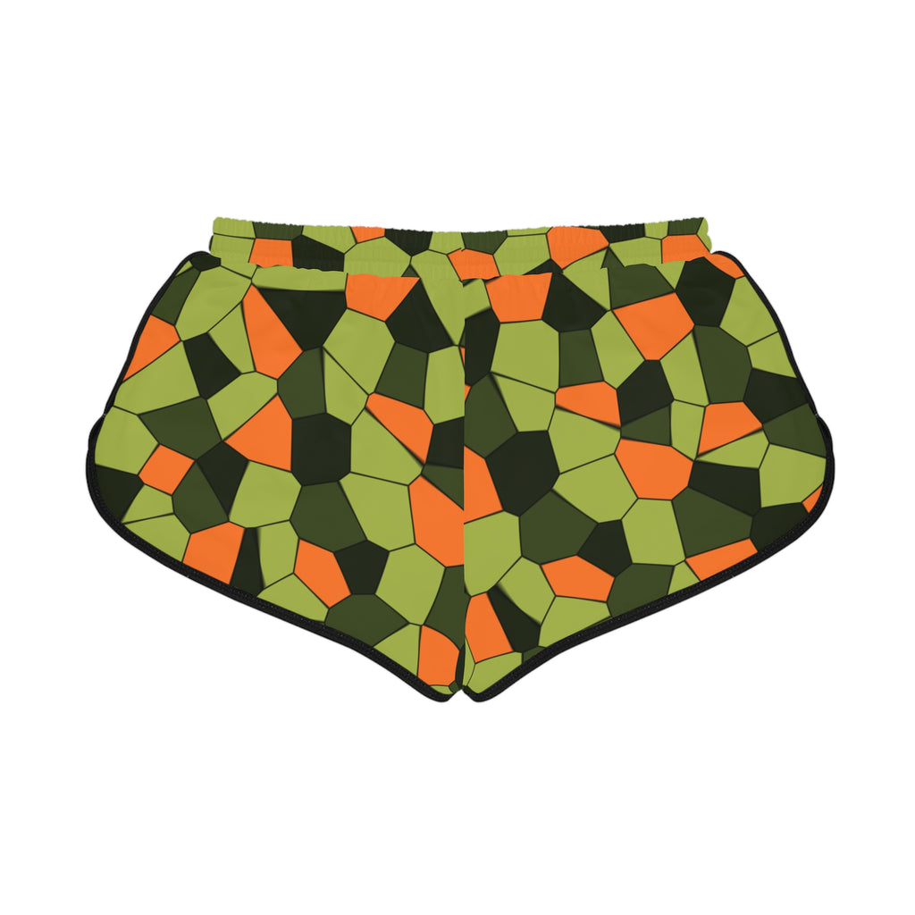 Women's Moss Flame Mosaic Relaxed Shorts — All-Over Print Running & Workout Shorts