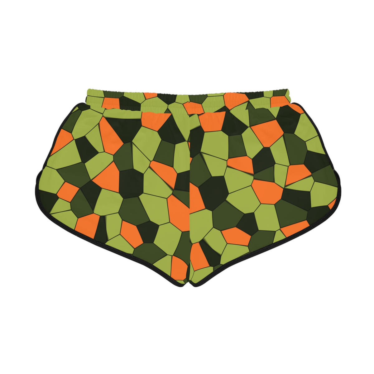 Women's Moss Flame Mosaic Relaxed Shorts — All-Over Print Running & Workout Shorts