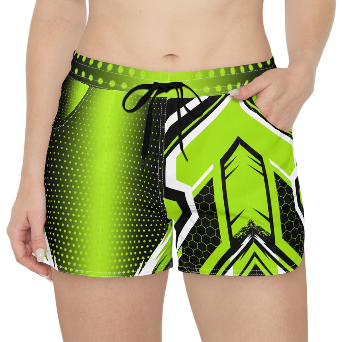 Women's Multipurpose Athletic Shorts with Pockets | Neon Green Arrow
