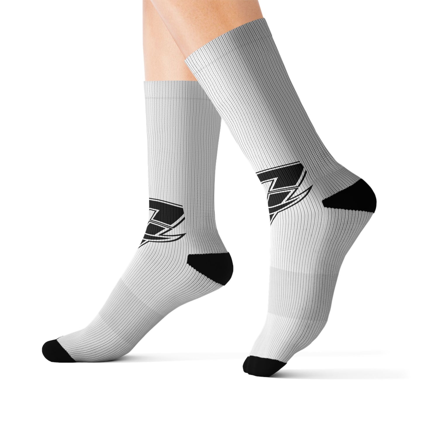 Custom Sublimation Crew Socks with Black Logo – Athletic Graphic Socks